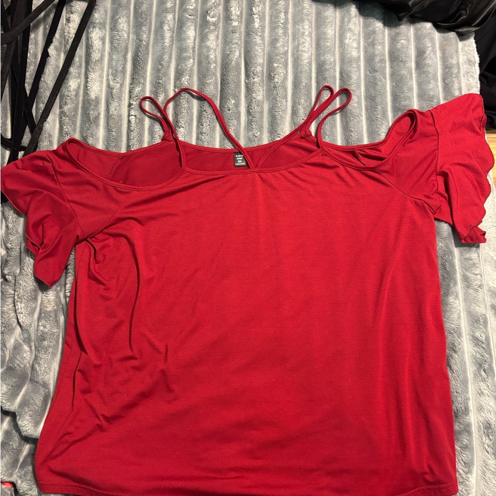 SHEIN Red Ruffled Blouse with Relaxed Fit
